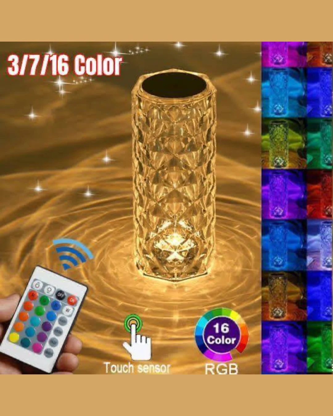 16 Colors Diamond Rose Crystal Lamp Bedside Acrylic Usb Rechargeable Table Lamp – With Remote