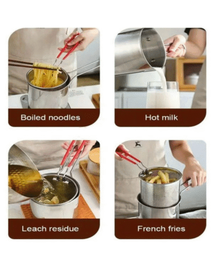 Stainless Steel Deep Fryer Pot With Strainer-1200ml Oil Capacity