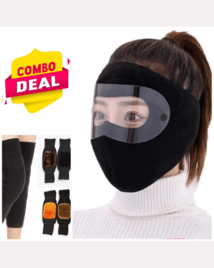 Windproof Anti Dust Full Face Masks ( 01 Pair ) + Knee Warmer Woolen Knee Cap ( Random Color )