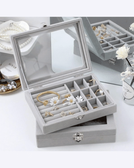 Mistico Velvet Carrying Case With Glass Cover Jewelry Box